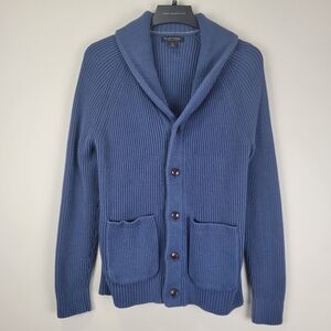 Banana Republic Mens Cardigan Sweater 100% Organic Cotton Blue Medium Heavy